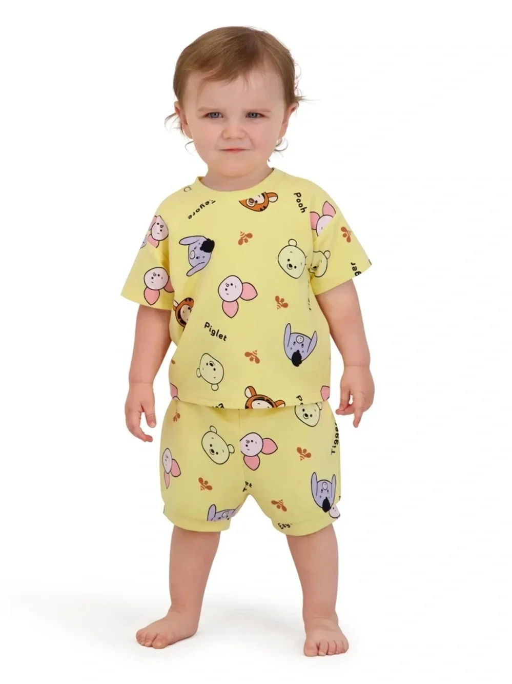 Disney Yellow Winnie the Pooh Baby Boy 2 Piece French Terry Short Set - Picture 1 of 11